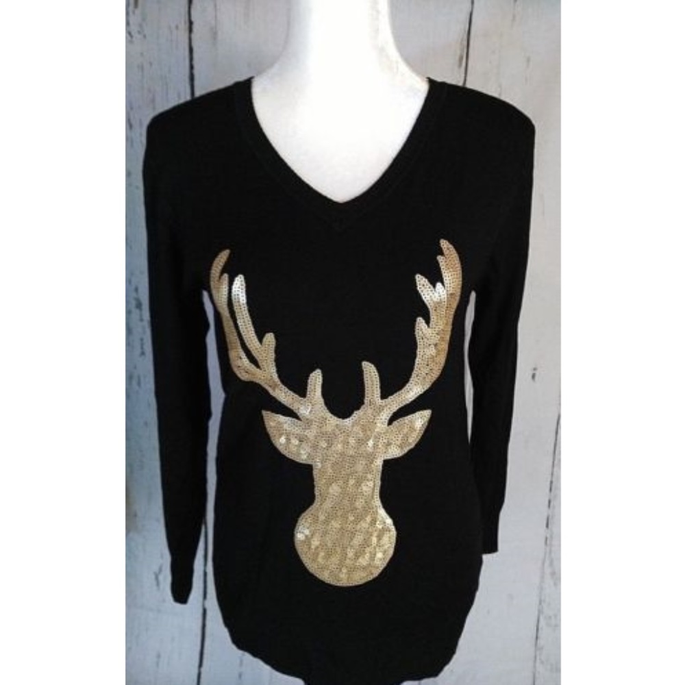 Holiday Deer Sequin Christmas Sweater NWT gift
